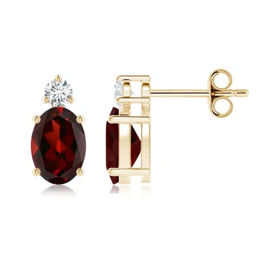 Angara Basket-set Oval Garnet Stud Earrings With Diamond In Red