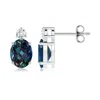 Angara Basket-set Oval Lab-grown Alexandrite Stud Earrings With Diamond In White Gold/bluish Green Changing To Brownish Or Pinkish Purple