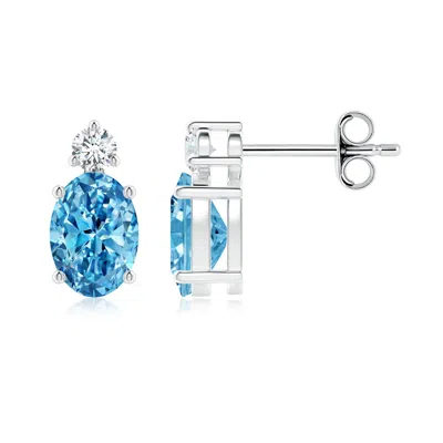 Angara Basket-set Oval Lab-grown Fancy Intense Blue Diamond Stud Earrings