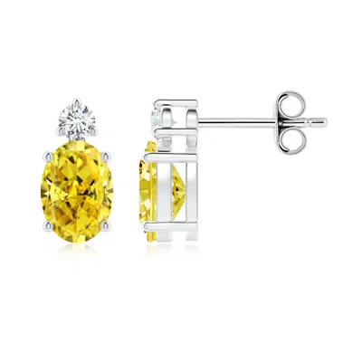 Angara Basket-set Oval Lab-grown Fancy Intense Yellow Diamond Stud Earrings