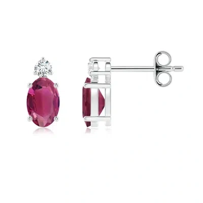 Angara Basket-set Oval Pink Tourmaline Stud Earrings With Diamond In Purple