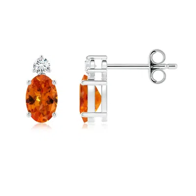 Angara Basket-set Oval Spessartite Stud Earrings With Diamond In Orange