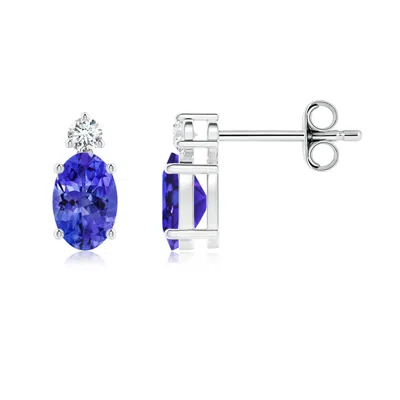 Angara Basket-set Oval Tanzanite Stud Earrings With Diamond In Blue