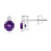 Angara Basket-set Round Amethyst Stud Earrings With Diamond In Platinum/dark Purple