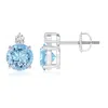 Angara Basket-set Round Aquamarine Stud Earrings With Diamond In White Gold/swiss Blue