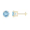 Angara Basket-set Round Aquamarine Stud Earrings In Yellow Gold/swiss Blue