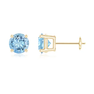 Angara Basket-set Round Aquamarine Stud Earrings In Gold