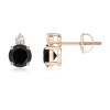 Angara Basket-set Round Black Onyx Stud Earrings With Diamond In Rose Gold/black