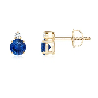 Angara Basket-set Round Blue Sapphire Stud Earrings With Diamond In Metallic