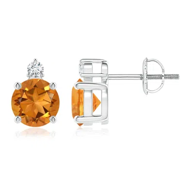 Angara Basket-set Round Citrine Stud Earrings With Diamond In Yellow
