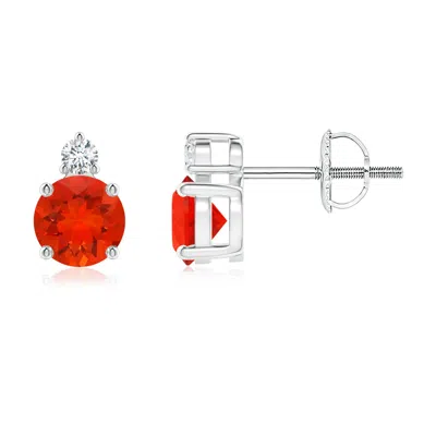 Angara Basket-set Round Fire Opal Stud Earrings With Diamond In Neutral