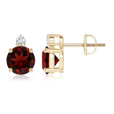Angara Basket-set Round Garnet Stud Earrings With Diamond In Red