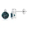 Angara Basket-set Round Lab-grown Alexandrite Stud Earrings With Diamond In White Gold/bluish Green Changing To Brownish Or Pinkish Purple