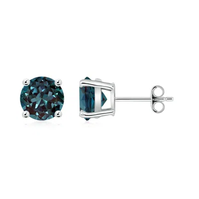 Angara Basket-set Round Lab-grown Alexandrite Studs In Green