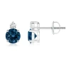 Angara Basket-set Round London Blue Topaz Stud Earrings In White Gold/deep Greenish Blue