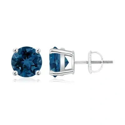 Angara Basket-set Round London Blue Topaz Studs In Metallic