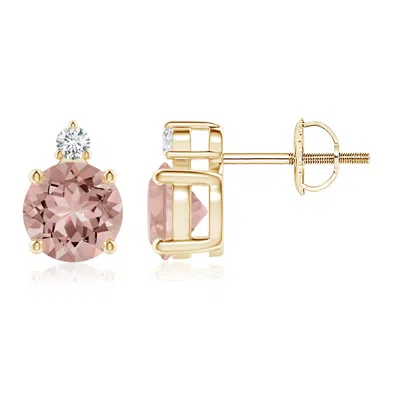 Angara Basket-set Round Morganite Stud Earrings With Diamond In Burgundy
