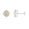 Angara Basket-set Round Opal Stud Earrings In White Gold/milky With High Play Of Colour