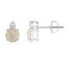 Angara Basket-set Round Opal Stud Earrings With Diamond In White Gold/milky With High Play Of Colour