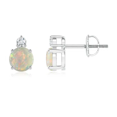 Angara Basket-set Round Opal Stud Earrings With Diamond In Burgundy