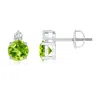Angara Basket-set Round Peridot Stud Earrings With Diamond In Platinum/yellowish Green