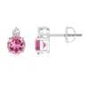 Angara Basket-set Round Pink Tourmaline Stud Earrings With Diamond In White Gold/medium Pink