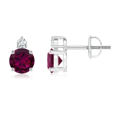 Angara Basket-set Round Rhodolite Stud Earrings With Diamond In Purple