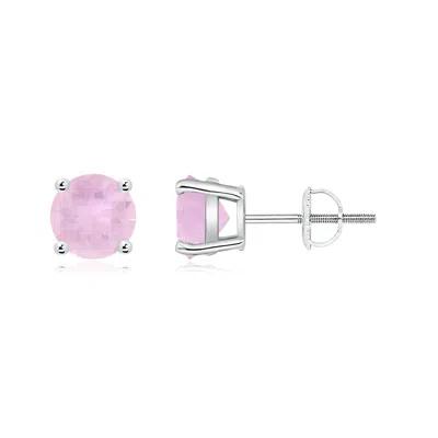 Angara Basket-set Round Rose Quartz Studs In Metallic