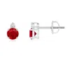 Angara Basket-set Round Ruby Stud Earrings With Diamond In White Gold/medium Red