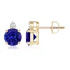 Angara Basket-set Round Tanzanite Stud Earrings With Diamond