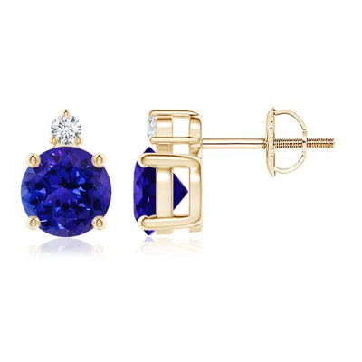 Angara Basket-set Round Tanzanite Stud Earrings With Diamond