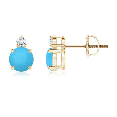 Angara Basket-set Round Turquoise Stud Earrings With Diamond In Gold