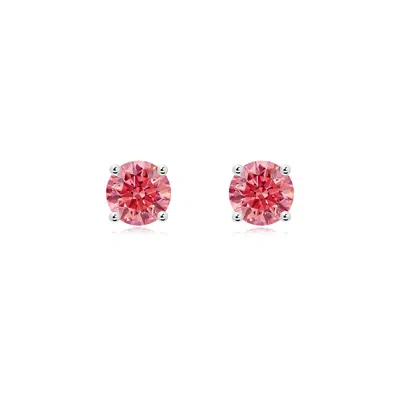 Angara Basket-set Solitaire Fancy Intense Pink Diamond Stud Earrings