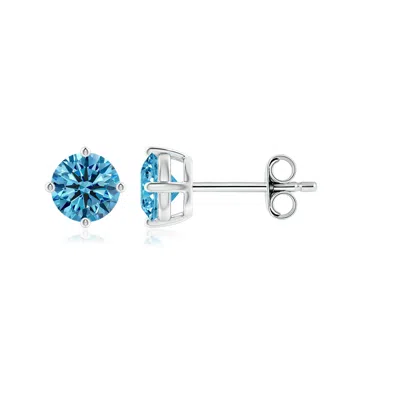 Angara Basket-set Solitaire Lab-grown Fancy Intense Blue Diamond Stud Earrings