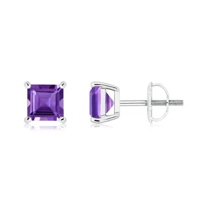 Angara Basket-set Square Amethyst Stud Earrings In Purple