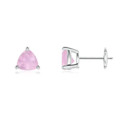 Angara Basket-set Trillion Rose Quartz Stud Earrings In Green