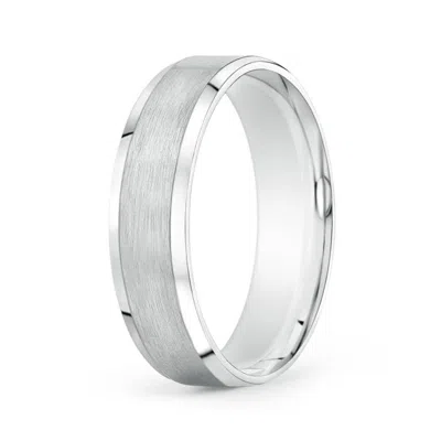 Angara Beveled Edge Satin Comfort Fit Wedding Band In White Gold