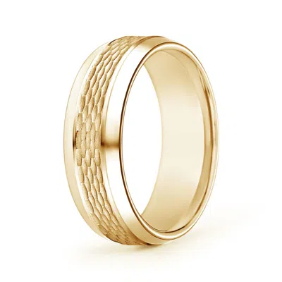 Angara Beveled Edges Comfort Fit Textured Wedding Band For Him In Yellow Gold
