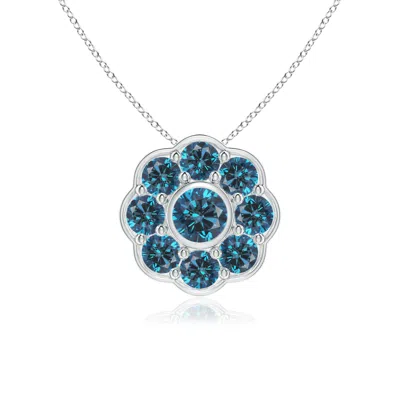 Angara Bezel And Pave Set Round Enhanced Blue Diamond Floral Pendant
