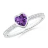 Angara Bezel Heart Amethyst Promise Ring With Diamond Accents In White Gold/medium Dark Purple