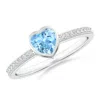 Angara Bezel Heart Aquamarine Promise Ring With Diamond Accents In White Gold/swiss Blue
