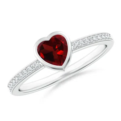Angara Bezel Heart Garnet Promise Ring With Diamond Accents In Metallic