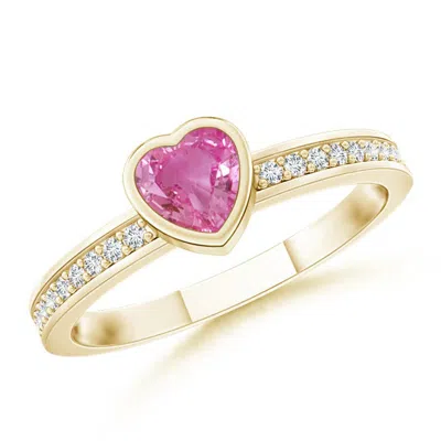 Angara Bezel Heart Pink Sapphire Promise Ring With Diamond Accents