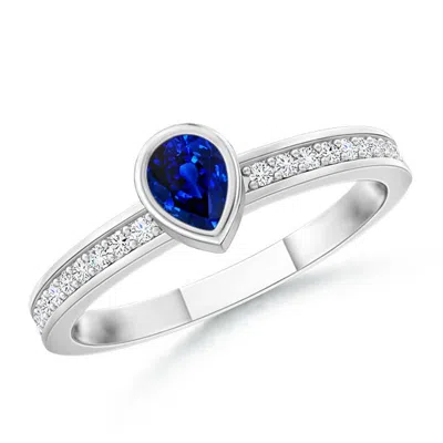 Angara Bezel Pear Sapphire Stackable Ring With Diamond Accents In Metallic