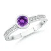 Angara Bezel Round Amethyst Stackable Ring With Diamond Accents In White Gold/medium Dark Purple