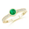 Angara Bezel Round Emerald Stackable Engagement Ring With Diamond Accents In Yellow Gold/rich Medium Green