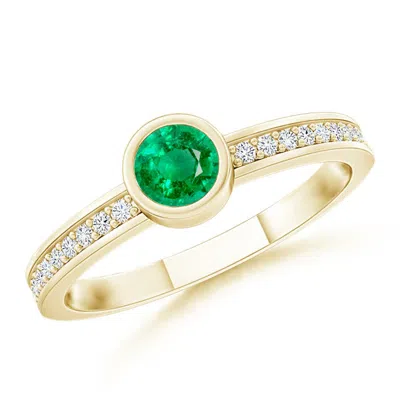 Angara Bezel Round Emerald Stackable Engagement Ring With Diamond Accents In Gold