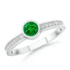 Angara Bezel Round Lab-grown Emerald Stackable Engagement Ring With Diamond Accents In White Gold/rich Green