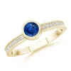 Angara Bezel Round Sapphire Stackable Ring With Diamond Accents In Yellow Gold/medium To Rich Blue