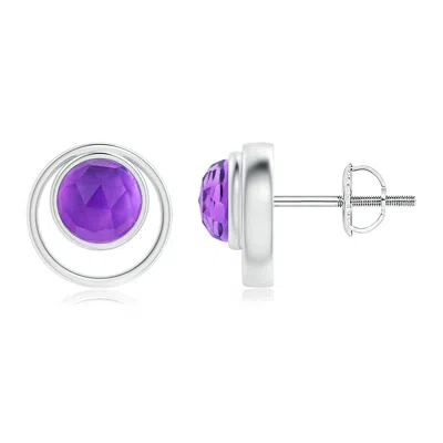 Angara Bezel Set Amethyst Concentric Circle Stud Earrings In Purple